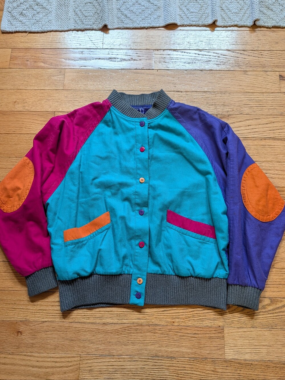 Vintage 80-90s Rainbow ColorBlock Sport Jacket Retro Varsity Bomber Streetwear